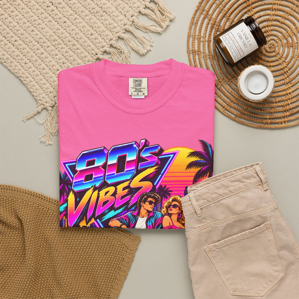 80s Vibes retro car scene T-shirt | neon palm sunset