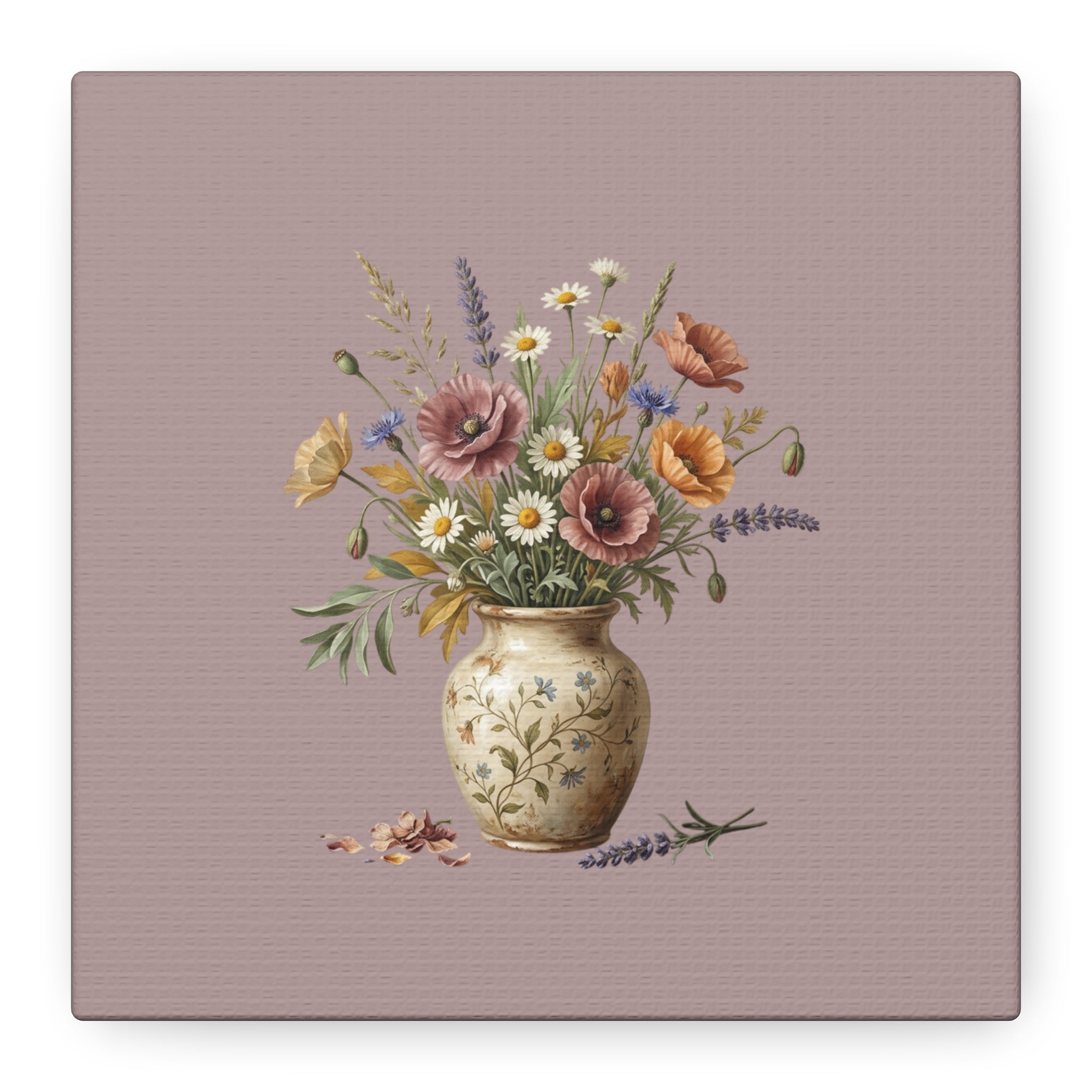 Botanical Vase Floral Canvas Print — Vintage Wildflower Wall Art