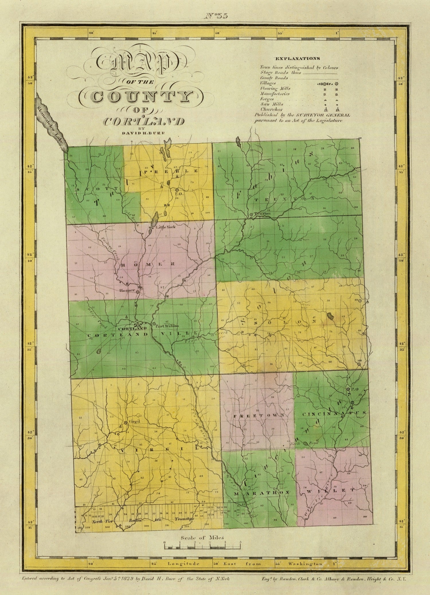 Vintage Map of Cortland County, New York 1829