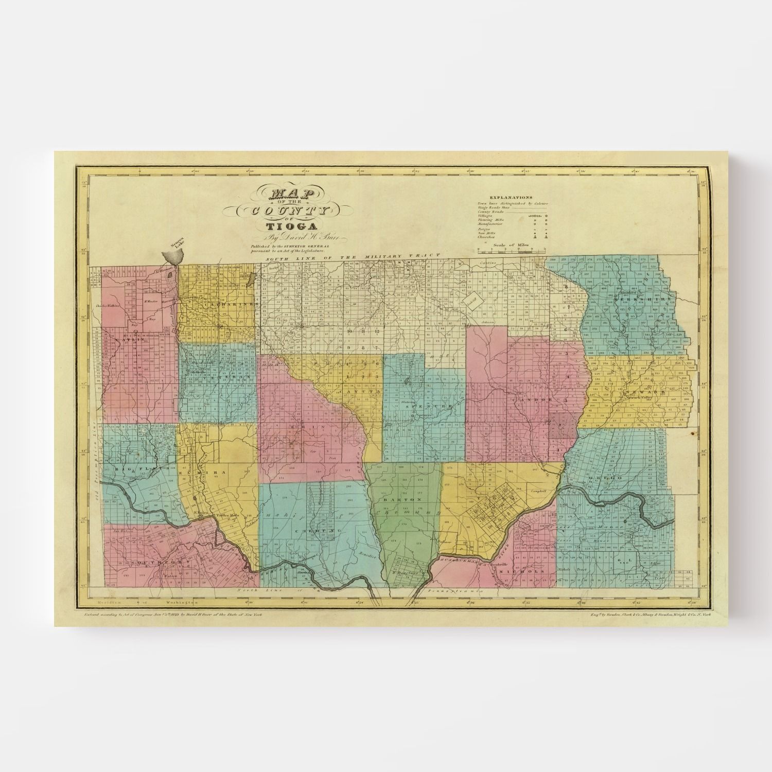 Vintage Map of Tioga County, New York 1829