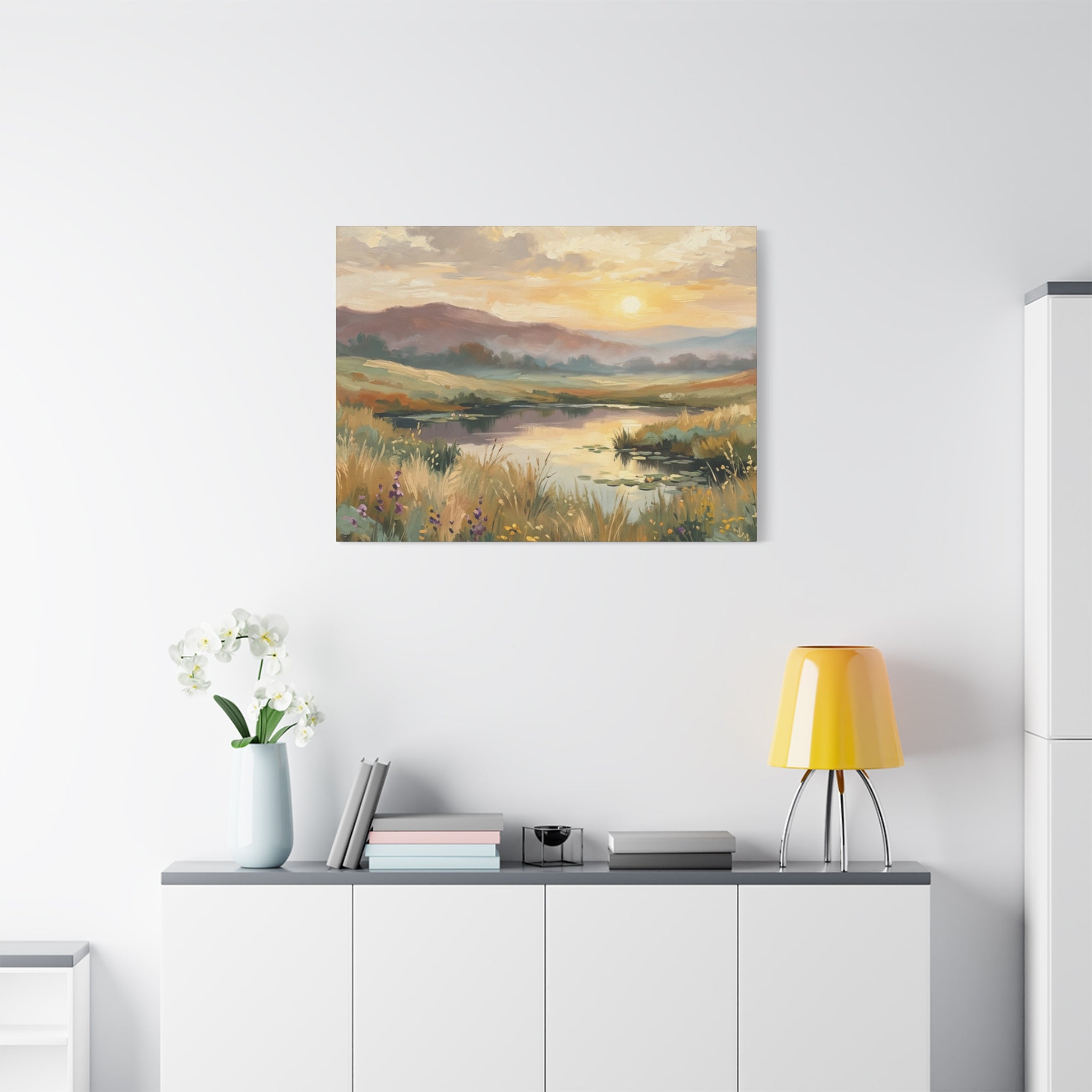 Sunset Meadow Canvas Wall Art — Stretched Matte Landscape Print