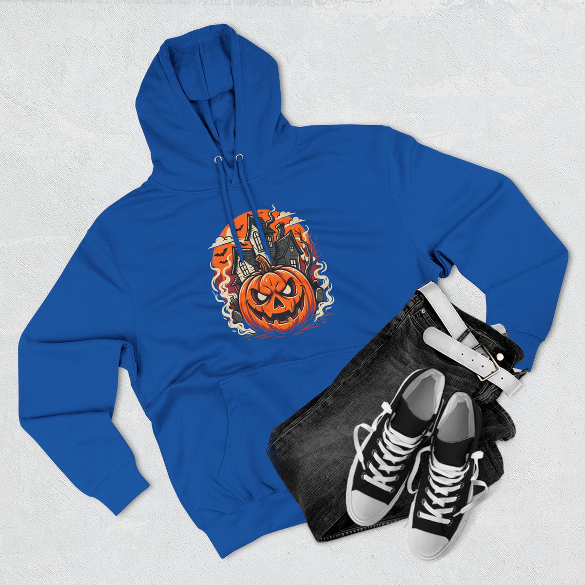 Halloween Pumpkin Hoodie — Jack-O'-Lantern Haunted House Fleece Hoodie