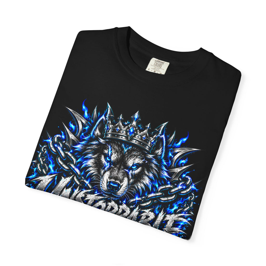 Wolf 'Unstoppable' Graphic Tee — Bold Blue Crowned Wolf Shirt