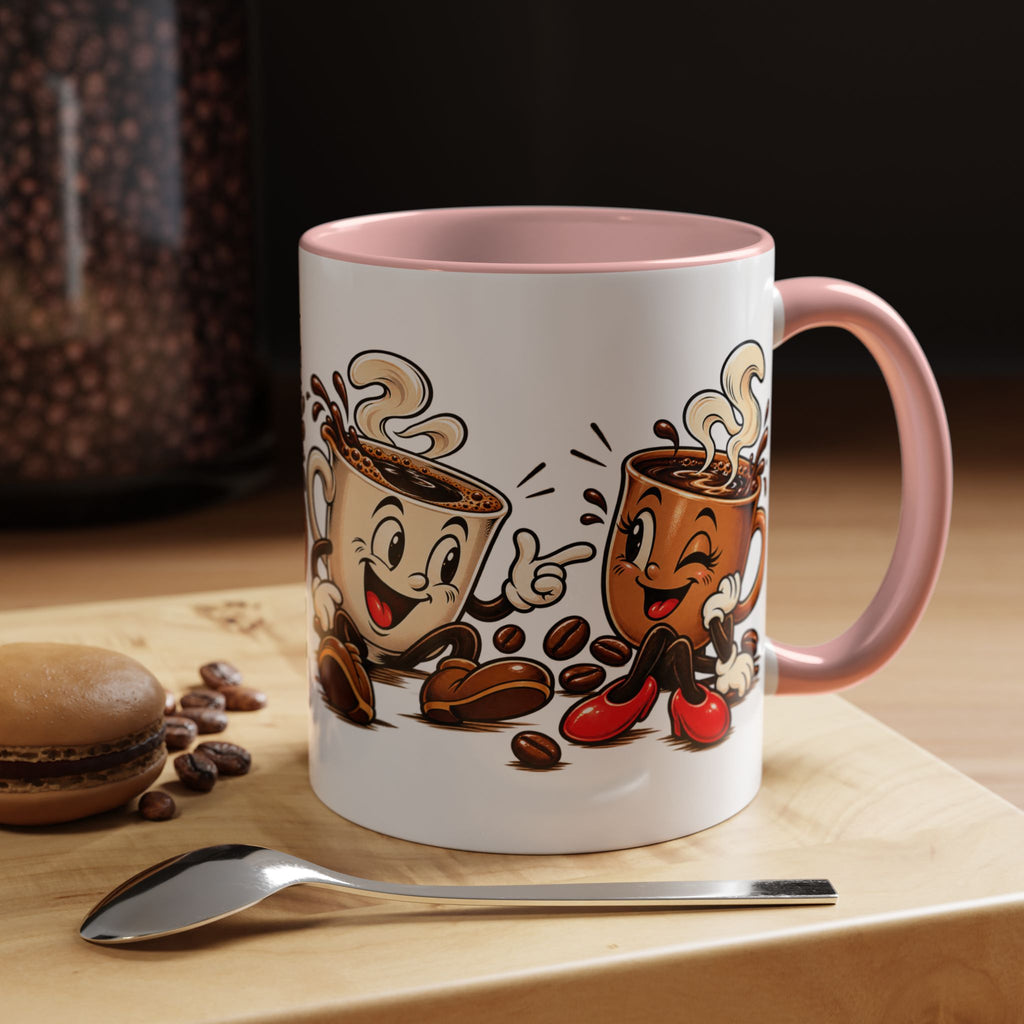 Coffee Cartoon Mug — Cute Dancing Coffee Cups Accent Mug