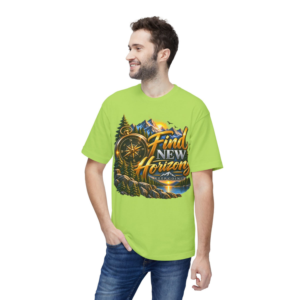Find New Horizons T-Shirt — Adventure Compass Mountain Graphic Tee