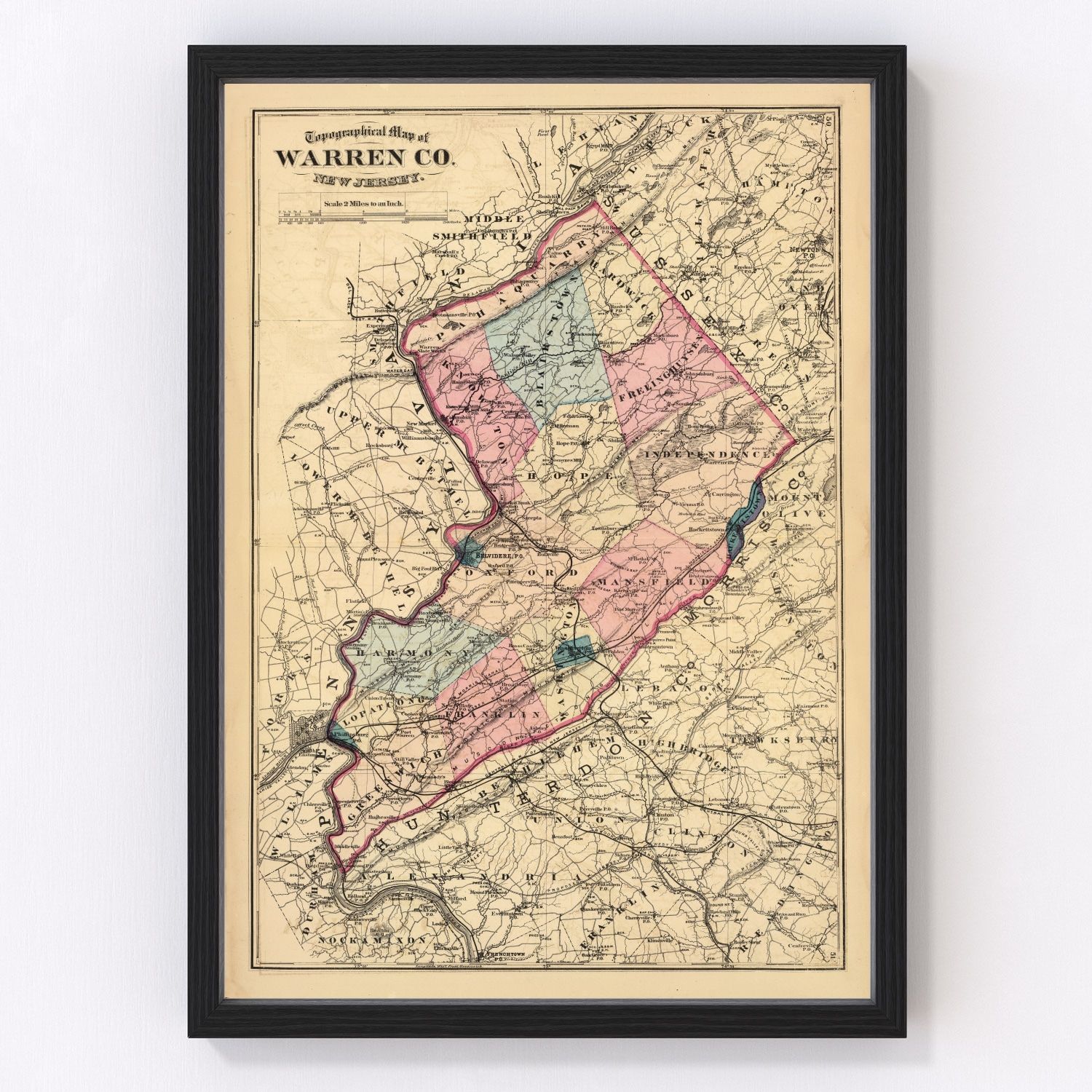 Vintage Map of Warren County, New Jersey 1872