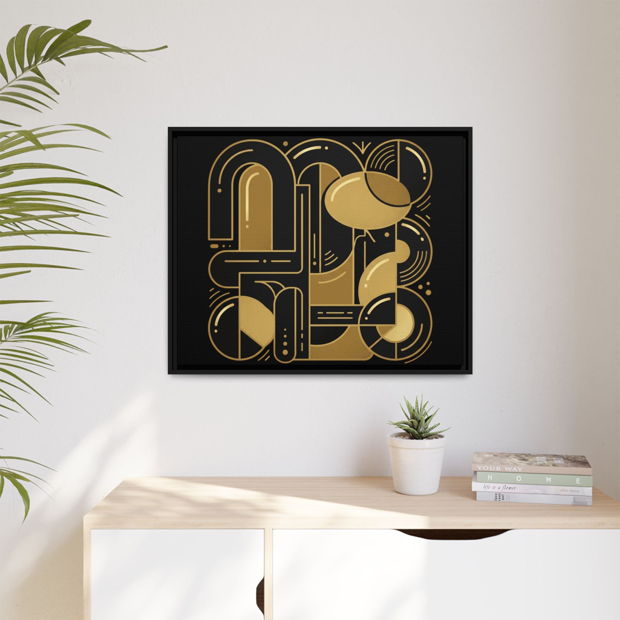 Gold Geometric Art Print — Framed Matte Canvas