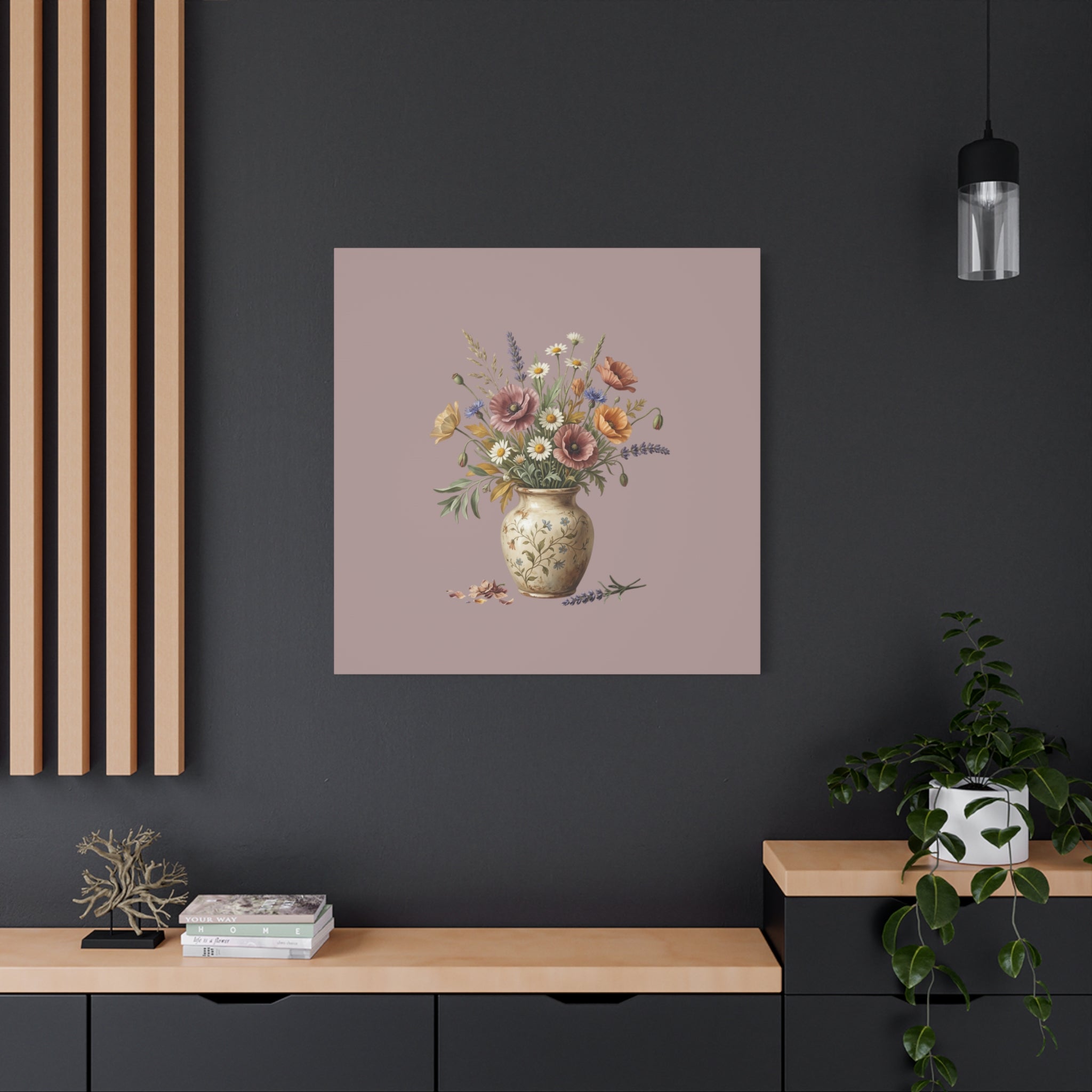 Botanical Vase Floral Canvas Print — Vintage Wildflower Wall Art