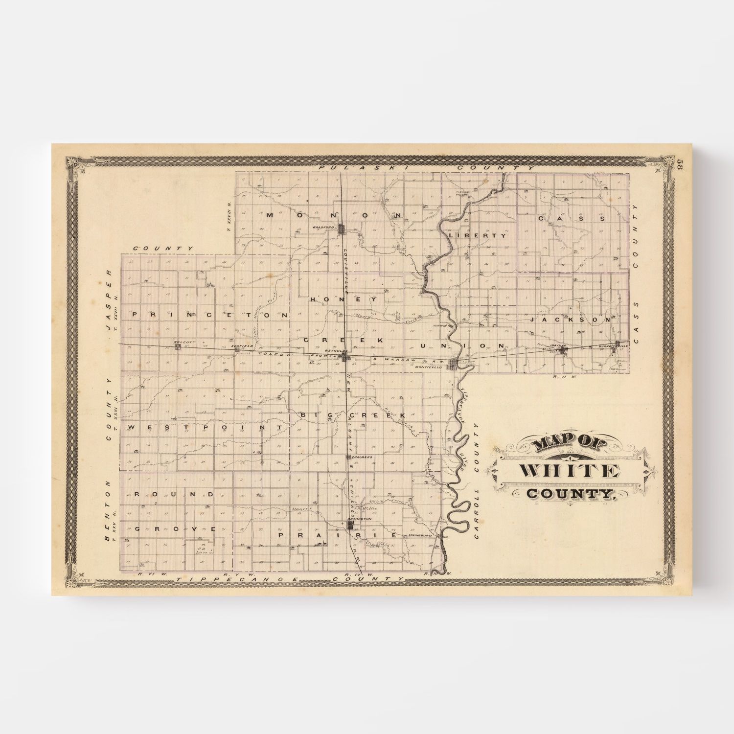 Vintage Map of White County, Indiana 1876