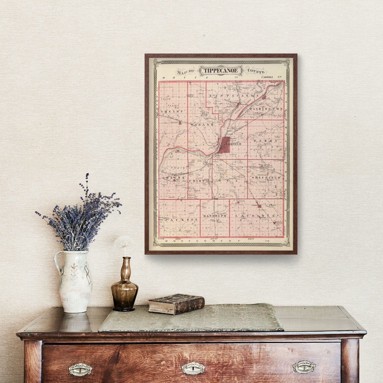 Vintage Map of Tippecanoe County, Indiana 1876