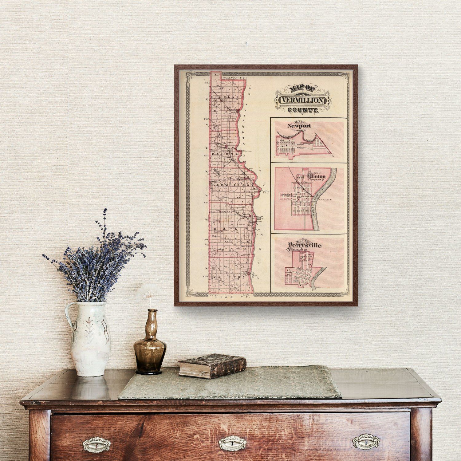 Vintage Map of Vermillion County, Indiana 1876