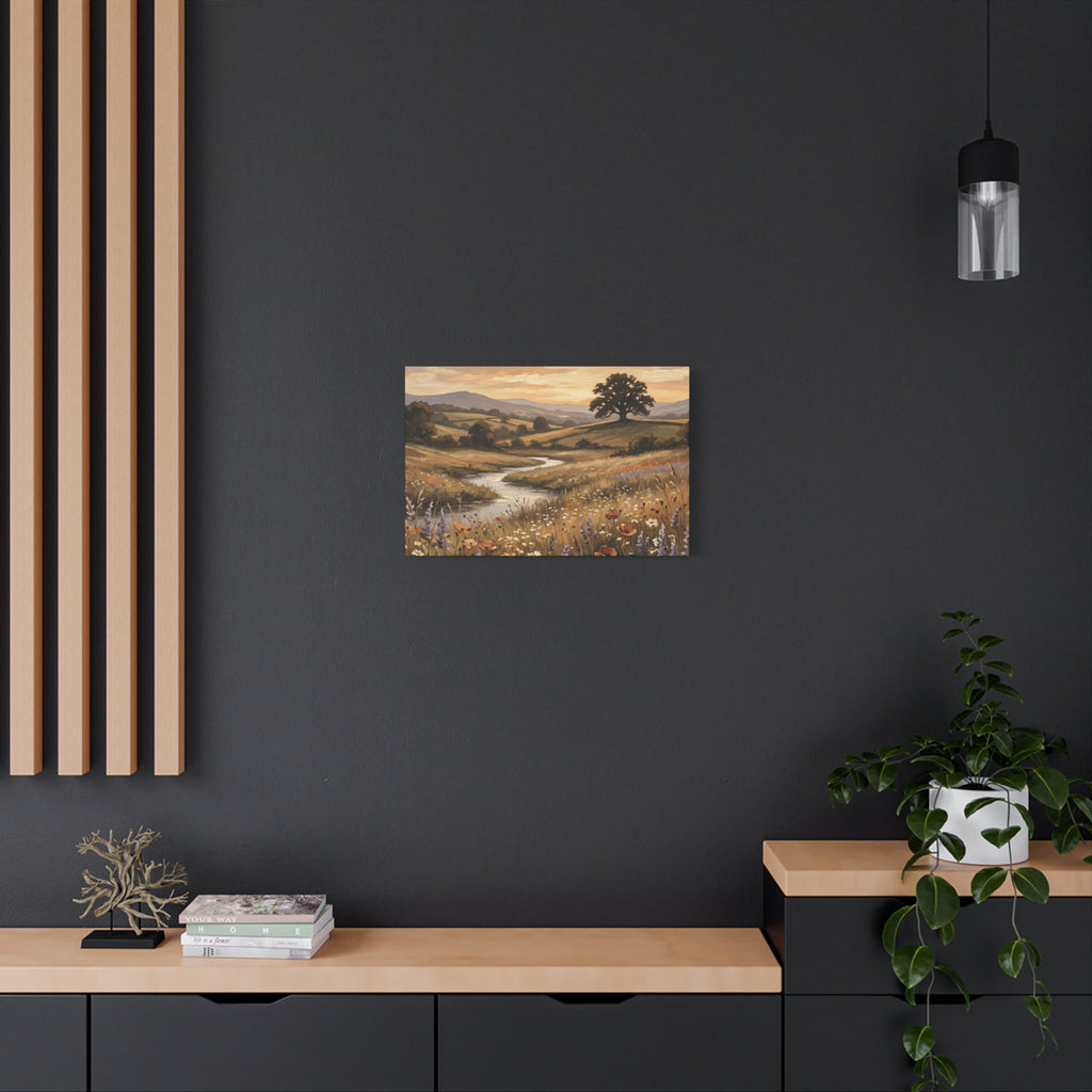 Golden Meadow River Canvas Wall Art — Stretched Matte Print