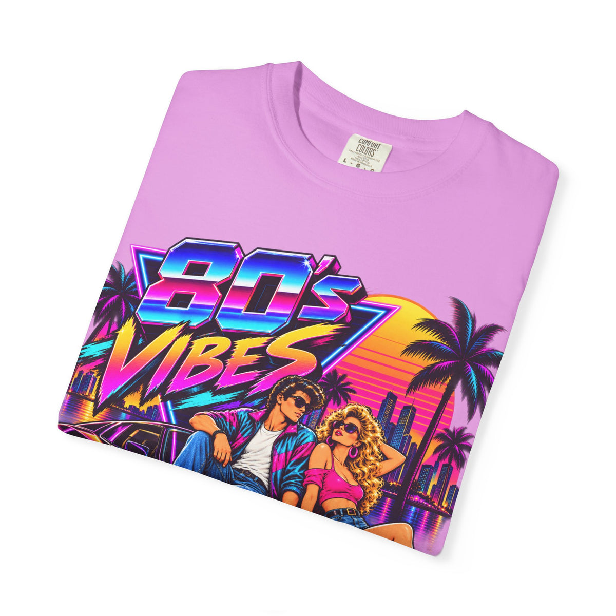 80s Vibes retro car scene T-shirt | neon palm sunset