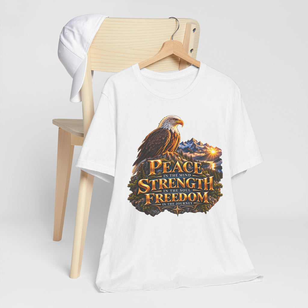 Eagle Mountain Sunrise T‑Shirt — "Peace Strength Freedom" Patriotic Tee