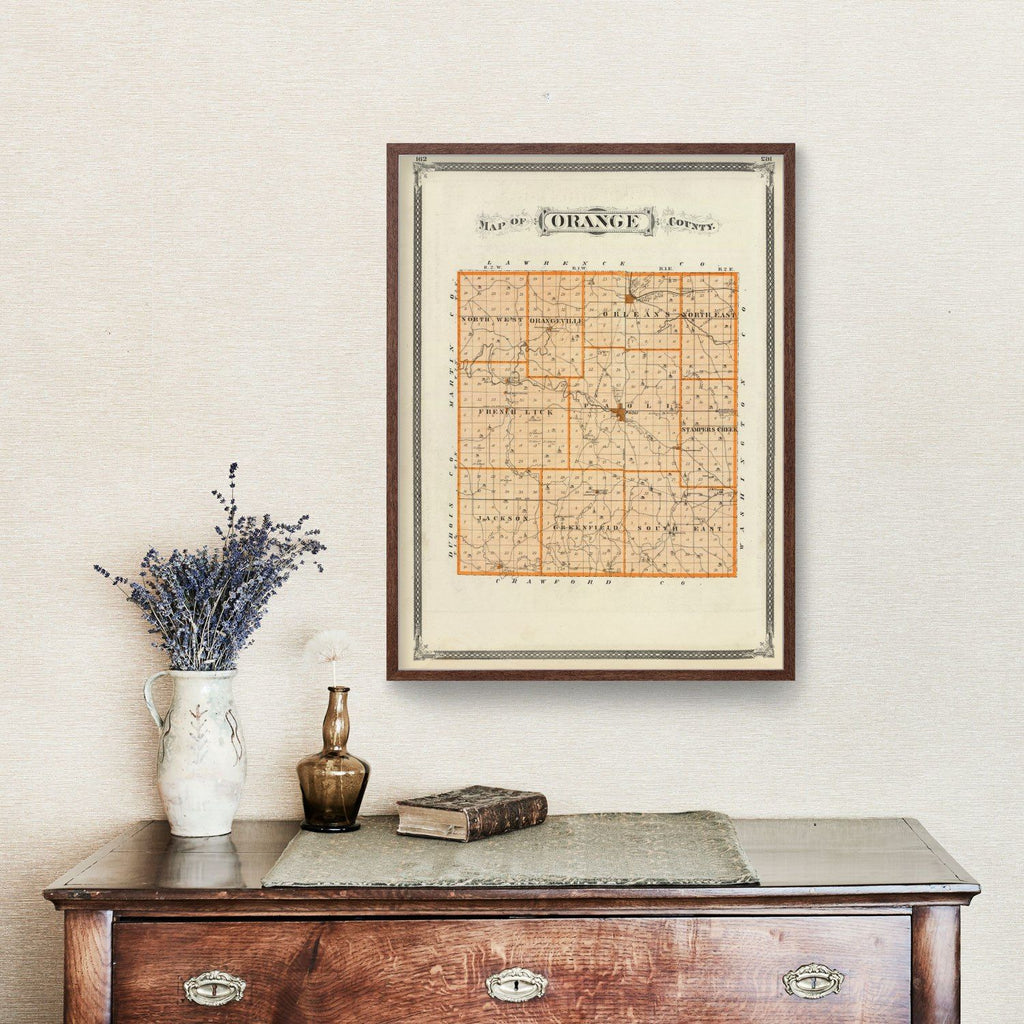 Vintage Map of Orange County, Indiana 1876