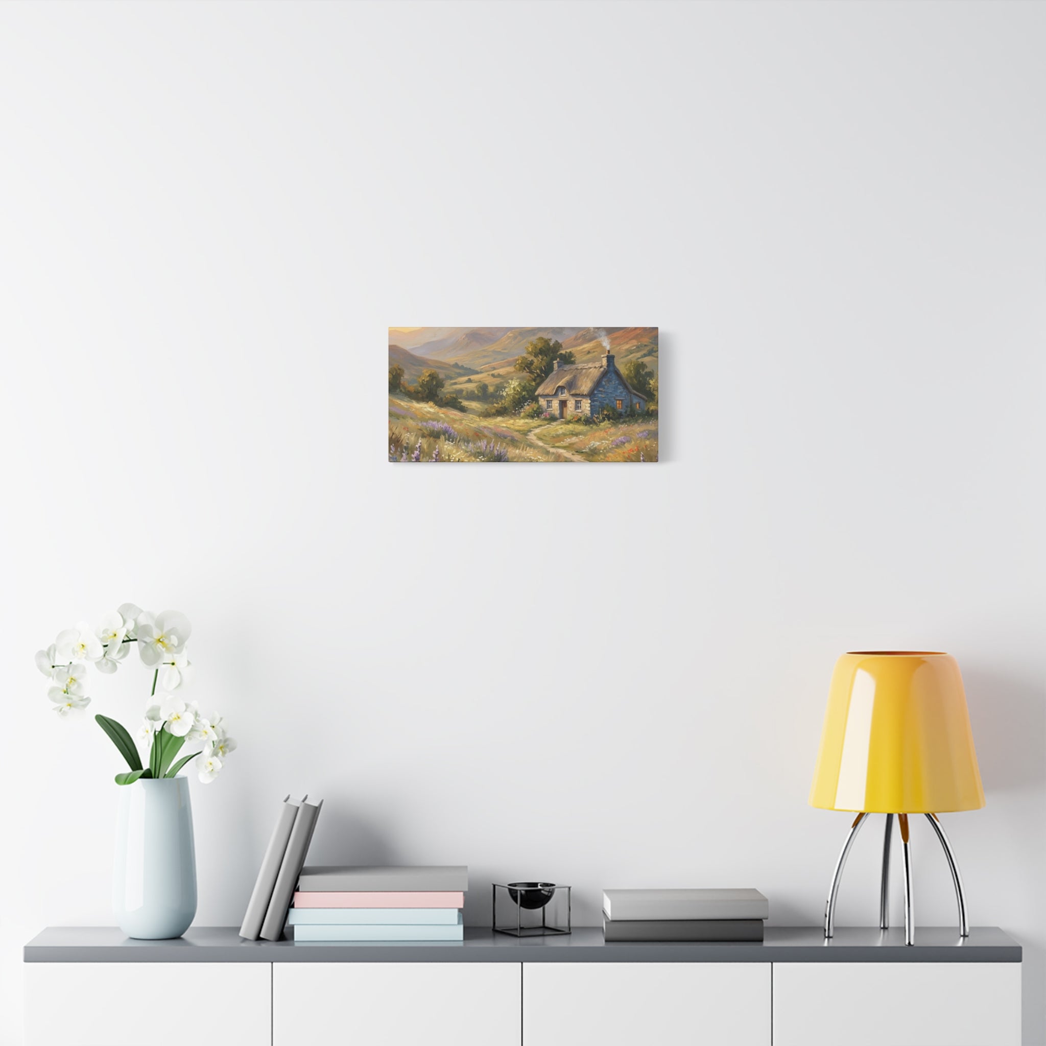 Countryside Cottage Canvas Wall Art — Tranquil Rustic Landscape Print