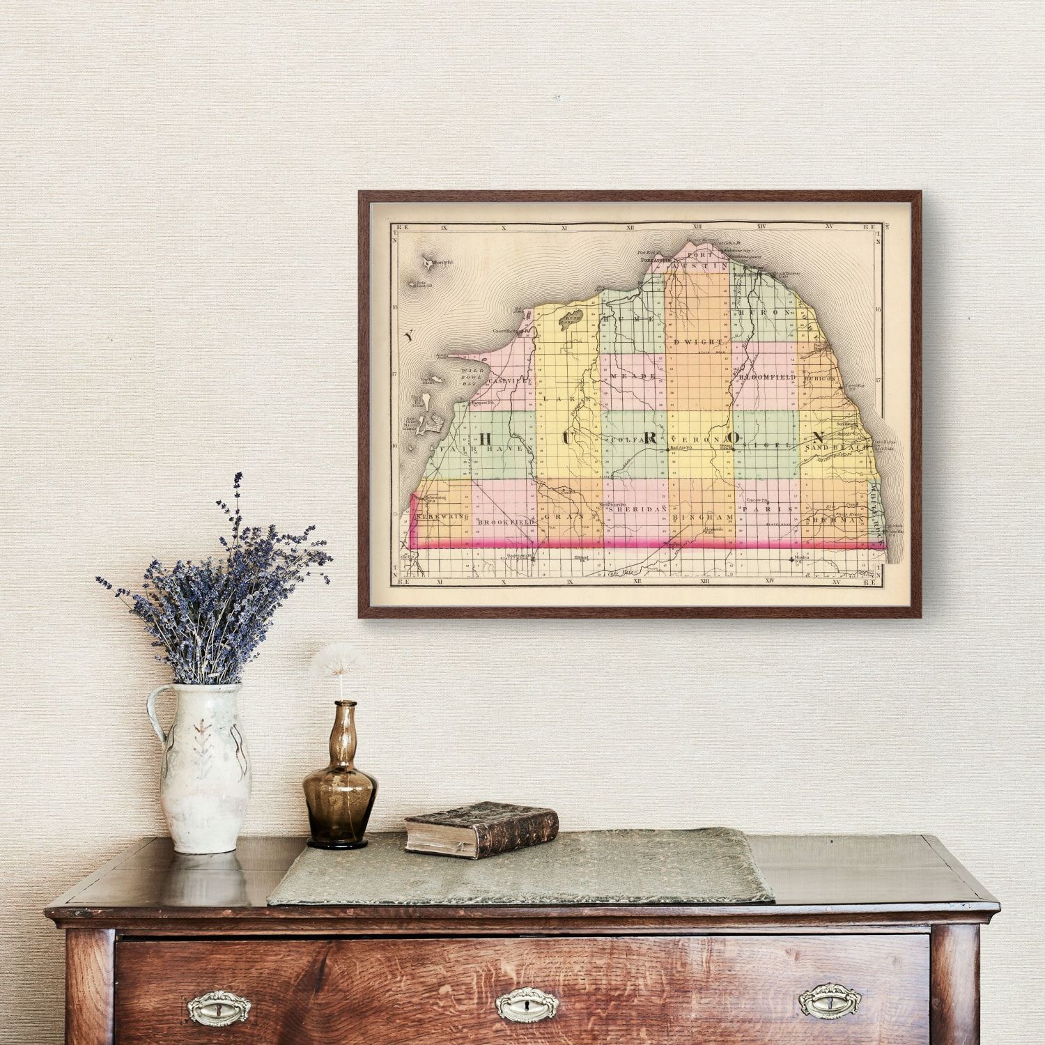 Vintage Map of Huron County, Michigan 1873