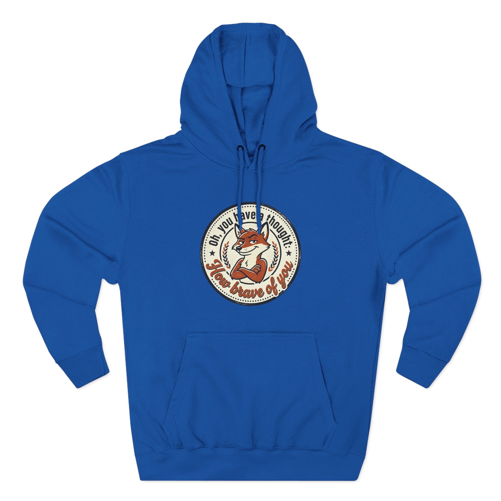 Fox Badge Hoodie — "Be Brave & Kind" Retro Emblem Fleece Hoodie
