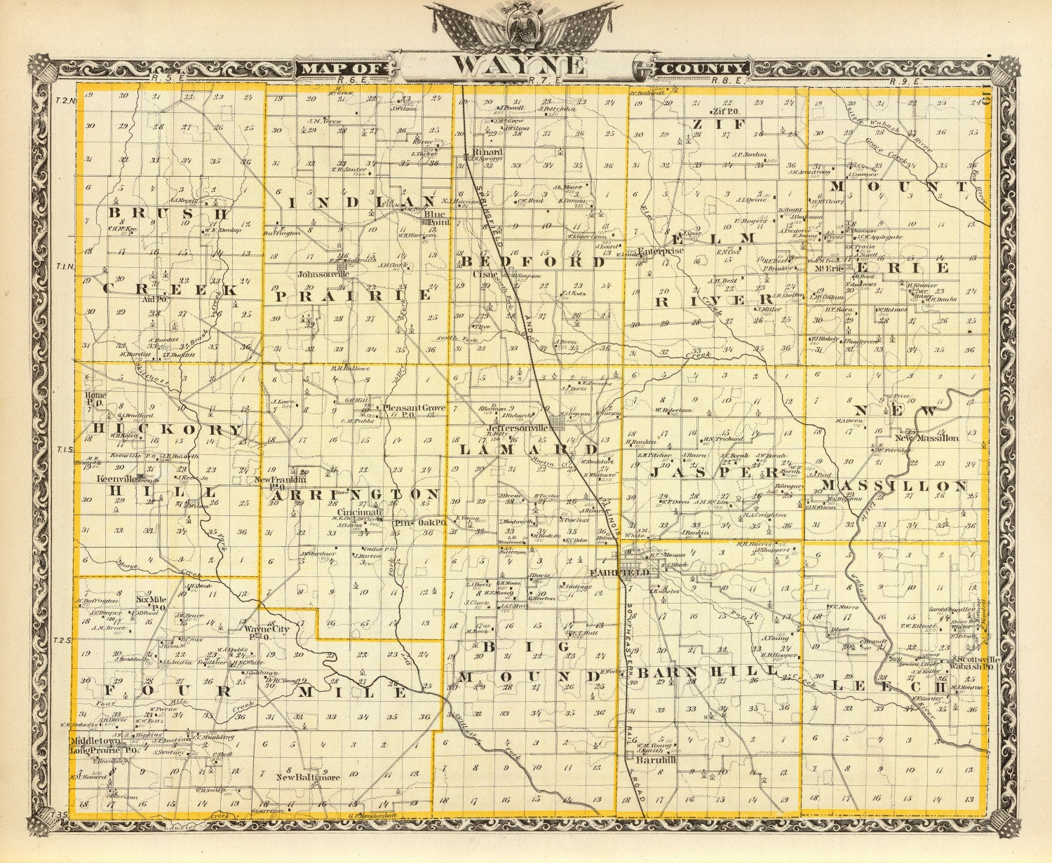 Vintage Map of Wayne County, Illinois 1876