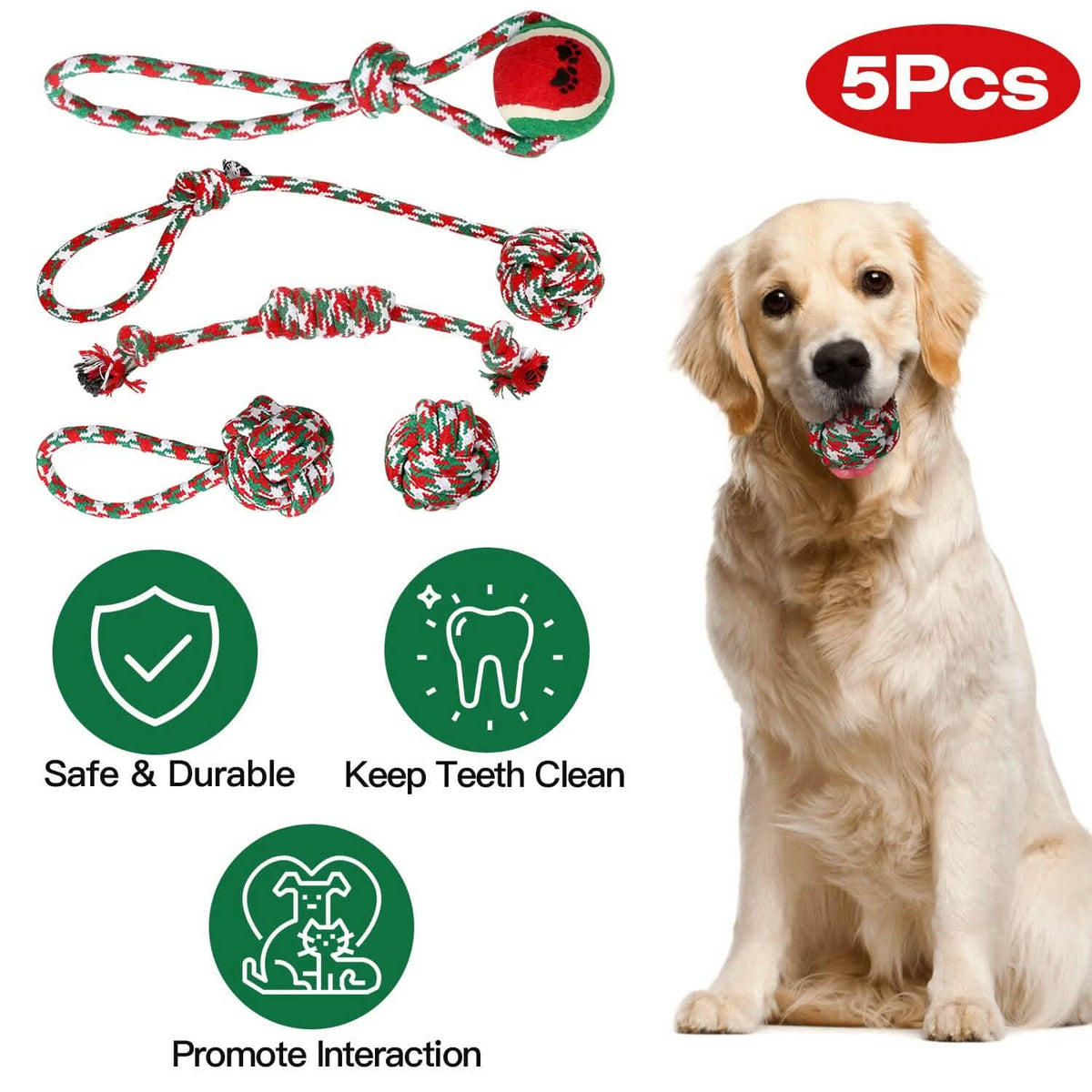 5-Pieces: Christmas Dog Rope Chew Toys
