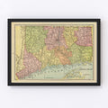 Vintage Map of Connecticut 1909