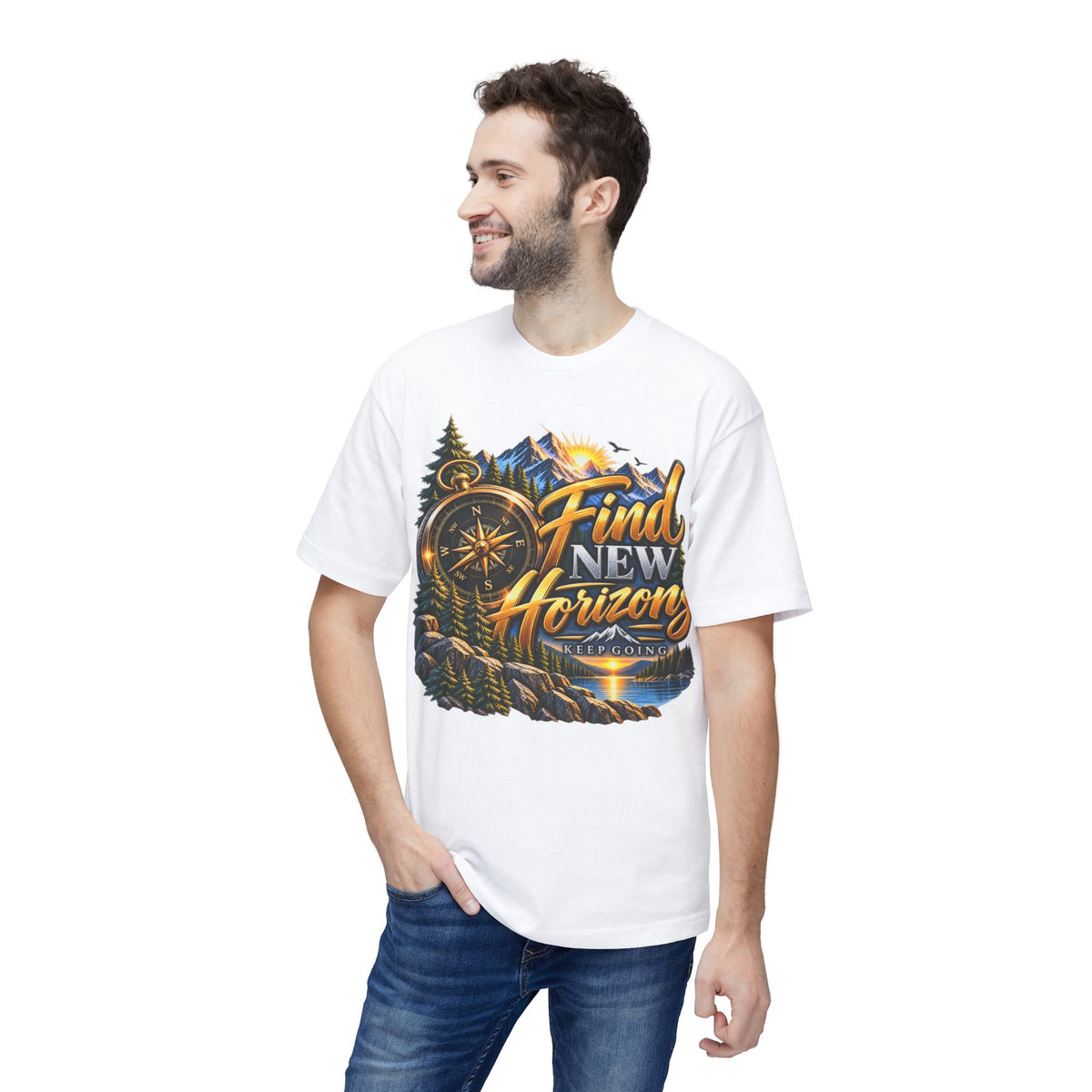 Find New Horizons T-Shirt — Adventure Compass Mountain Graphic Tee