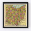Vintage Map of Ohio 1909