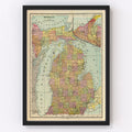 Vintage Map of Michigan 1909