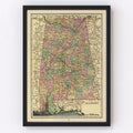 Vintage Map of Alabama 1909
