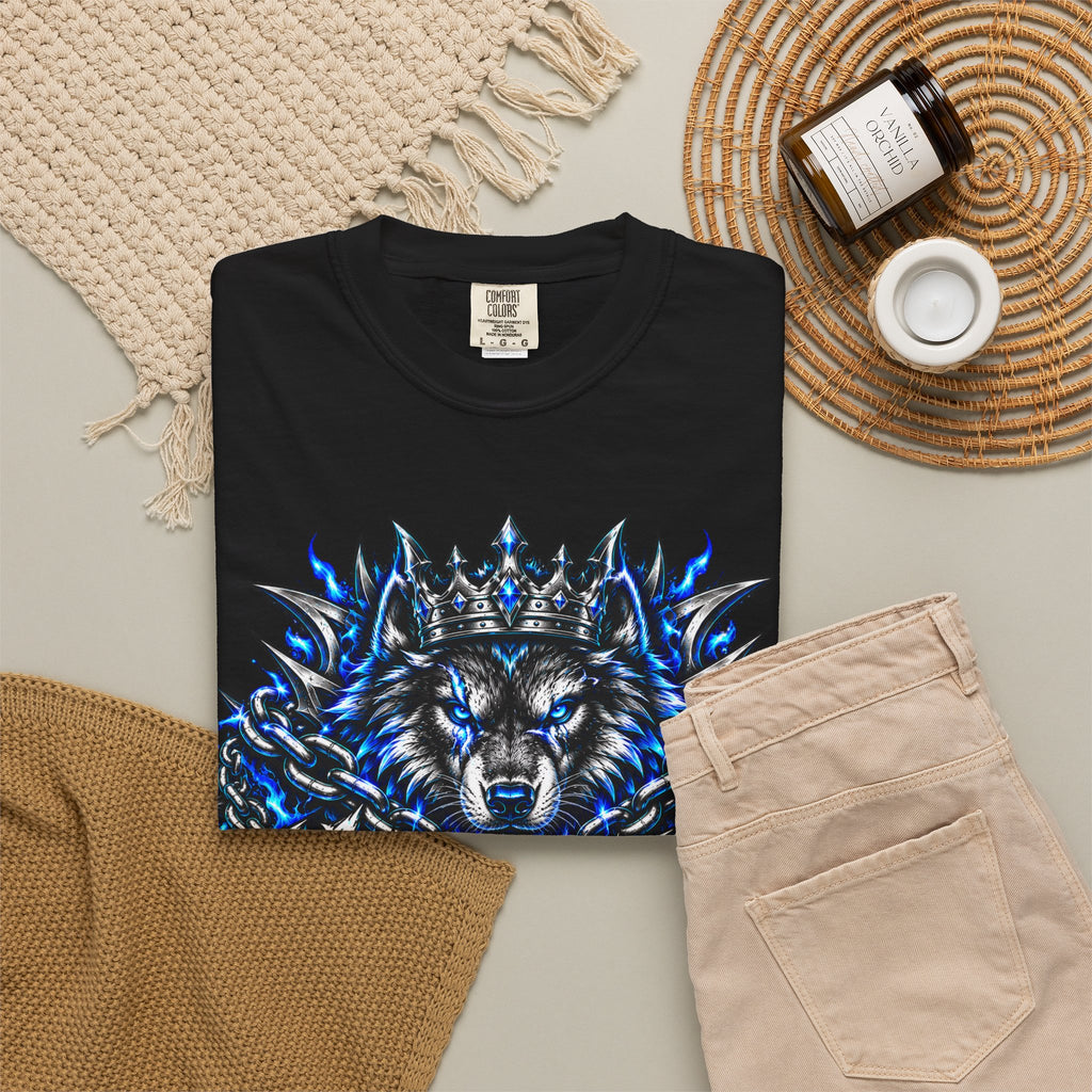 Wolf 'Unstoppable' Graphic Tee — Bold Blue Crowned Wolf Shirt