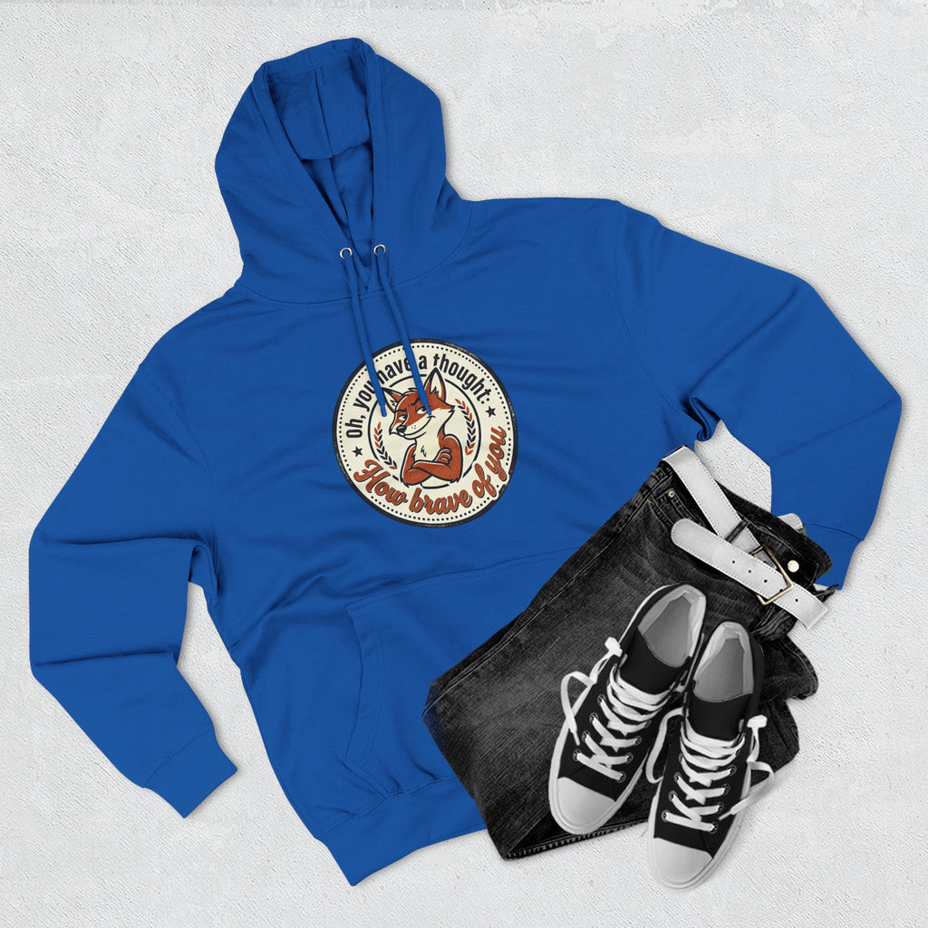Fox Badge Hoodie — "Be Brave & Kind" Retro Emblem Fleece Hoodie