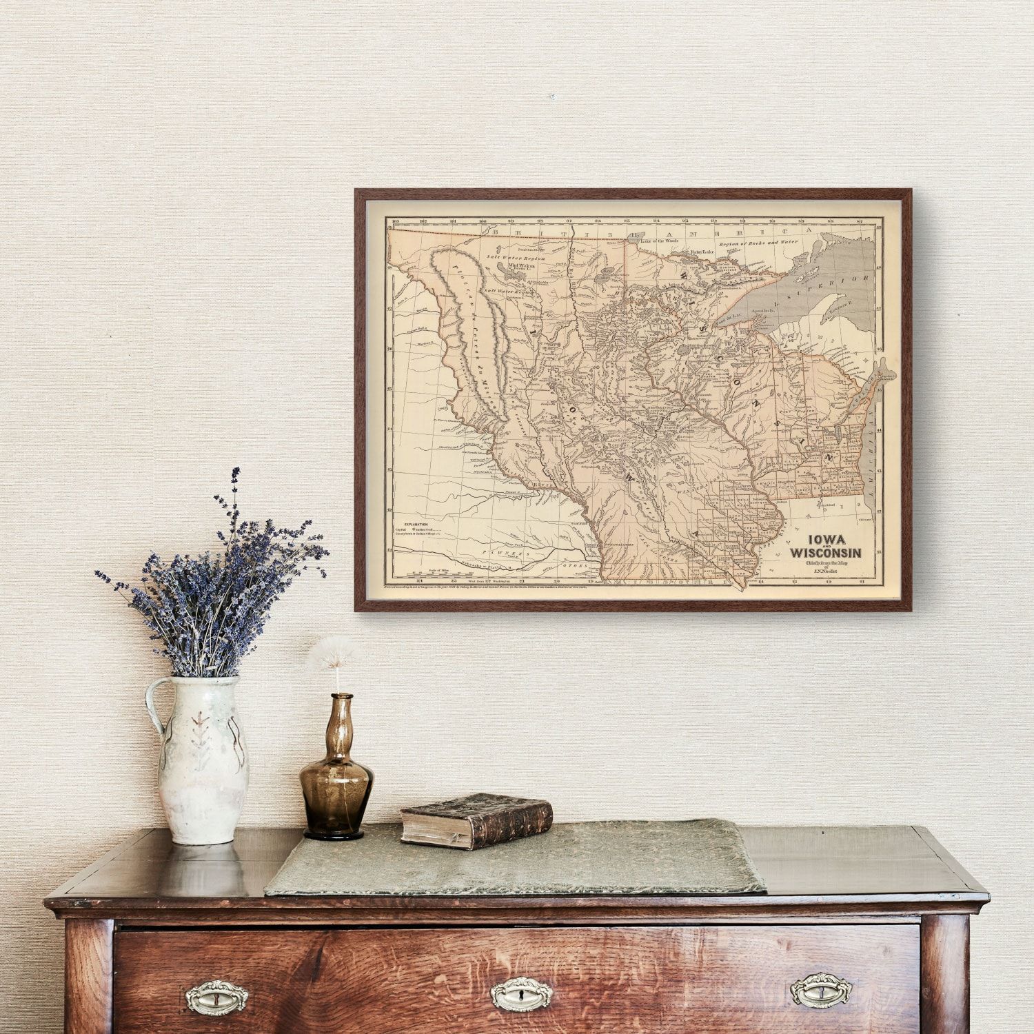 Vintage Map of Iowa & Wisconsin 1842