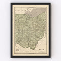 Vintage Map of Ohio 1842
