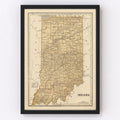 Vintage Map of Indiana 1842