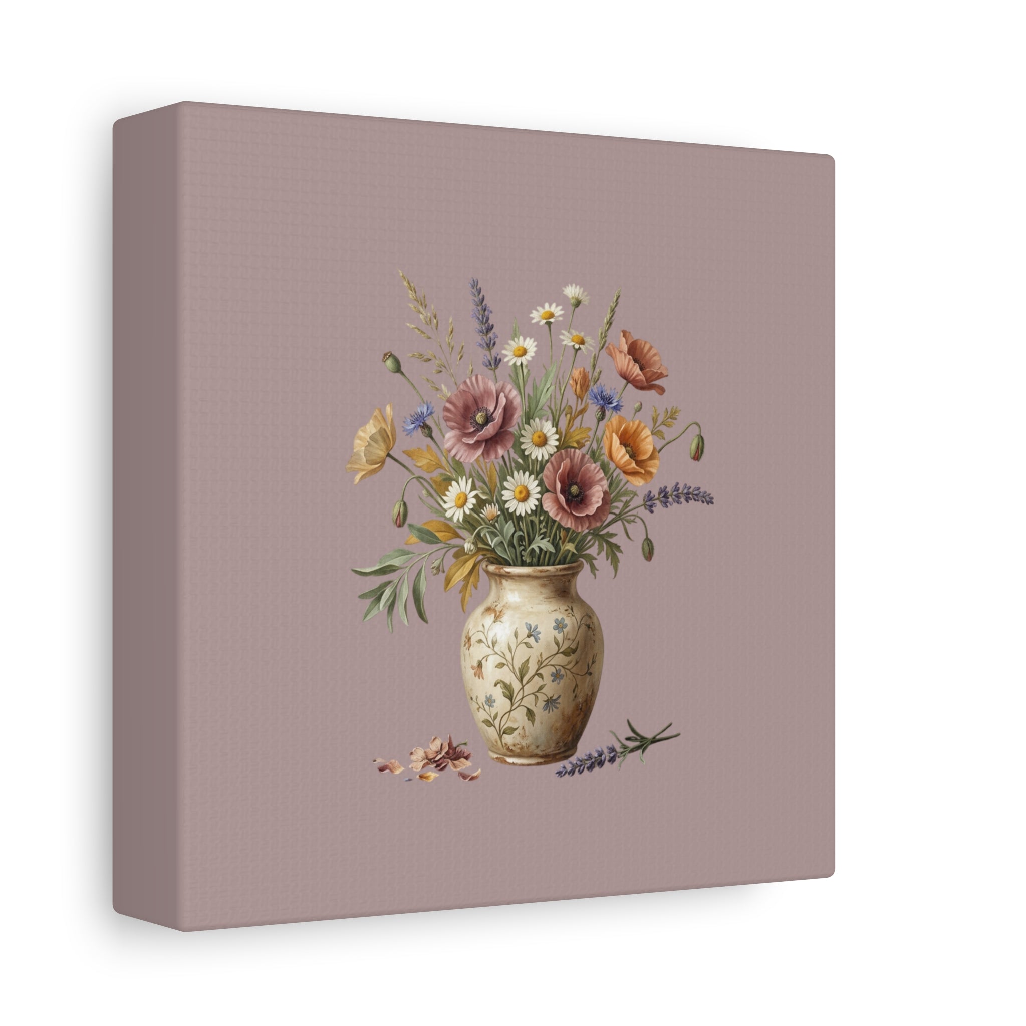 Botanical Vase Floral Canvas Print — Vintage Wildflower Wall Art