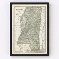 Vintage Map of Mississippi 1842