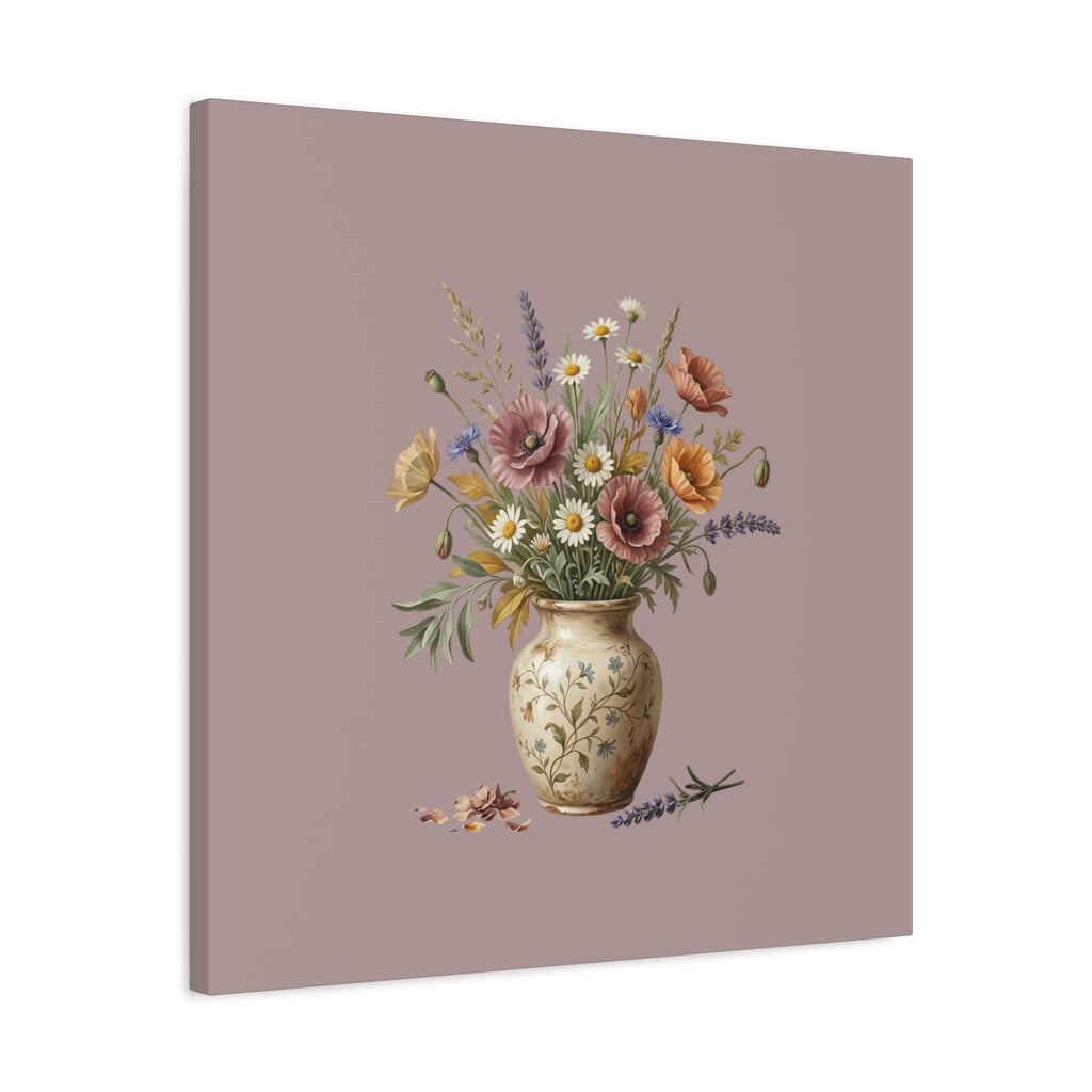 Botanical Vase Floral Canvas Print — Vintage Wildflower Wall Art