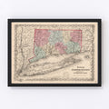 Vintage Map of Connecticut 1861