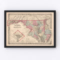 Vintage Map of Maryland & Delaware 1861