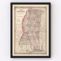 Vintage Map of Mississippi 1861