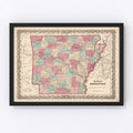Vintage Map of Arkansas 1861