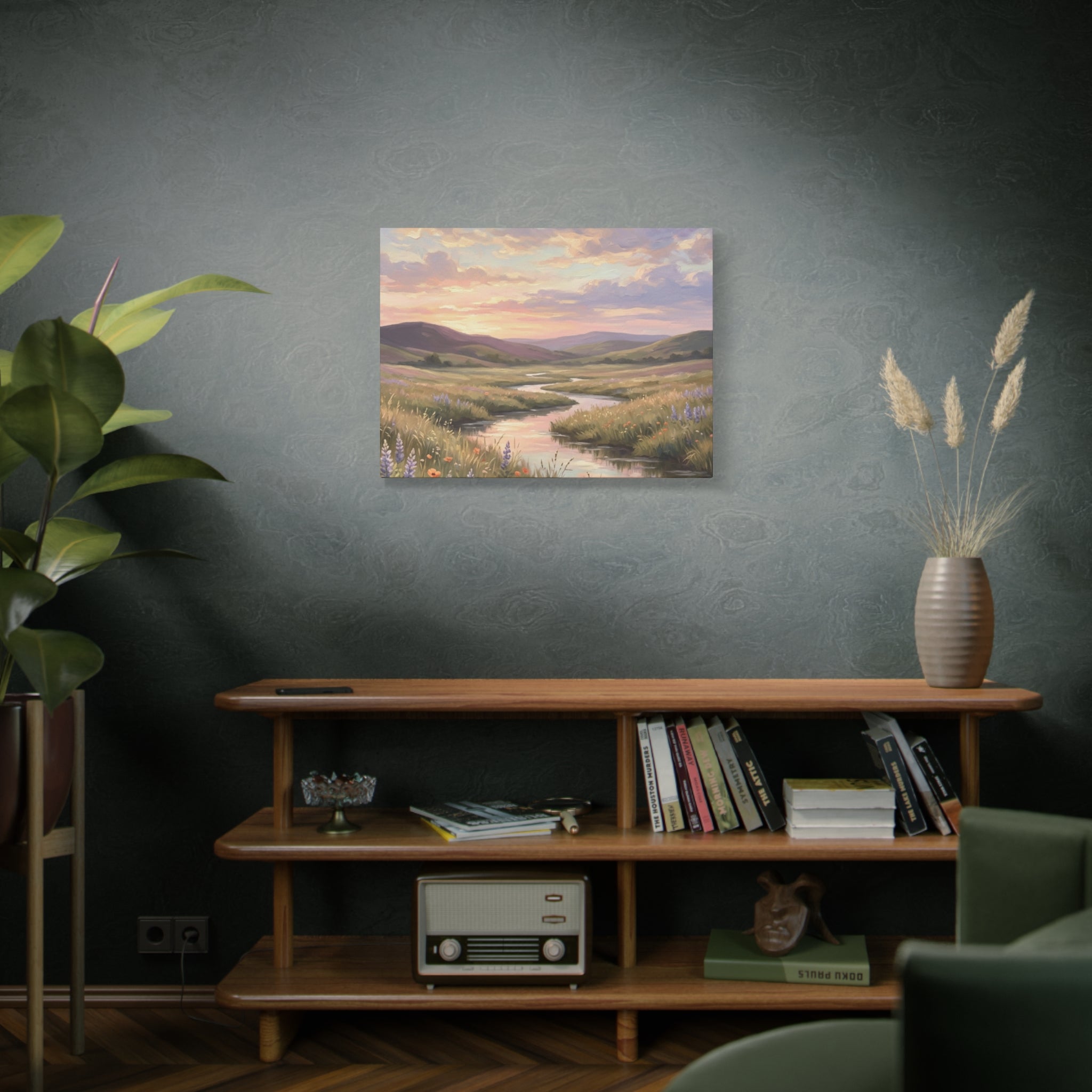 Sunset Meadow Canvas Wall Art - Stretched Matte Landscape Print
