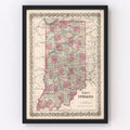 Vintage Map of Indiana 1861