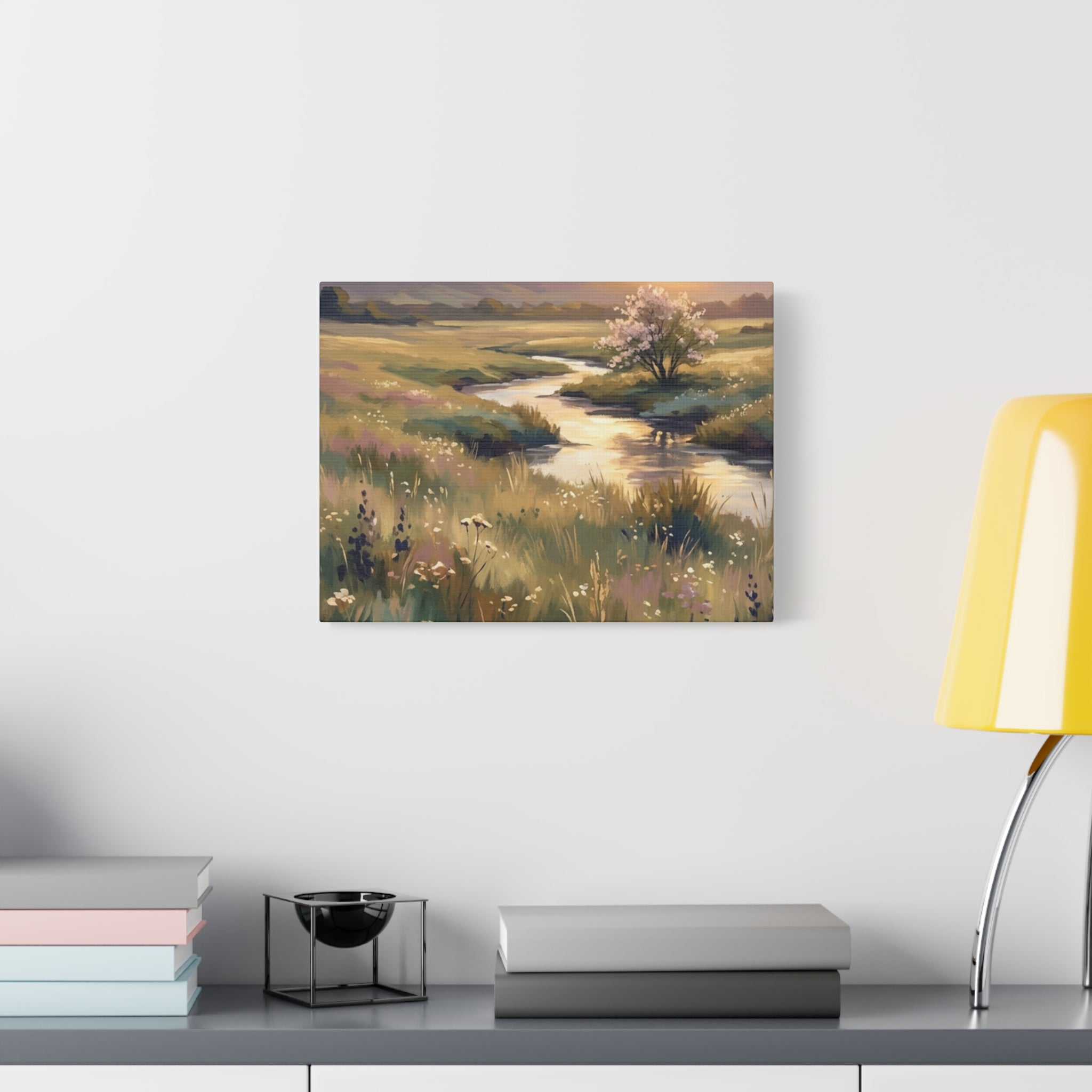 Serene Meadow Stream Matte Canvas Art — Stretched Wall Decor