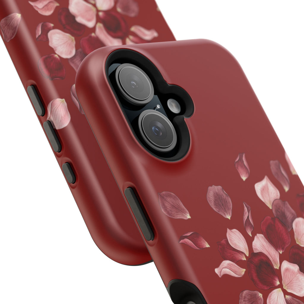 Phone Case — Red Floral Petal Magnetic Impact-Resistant Cover