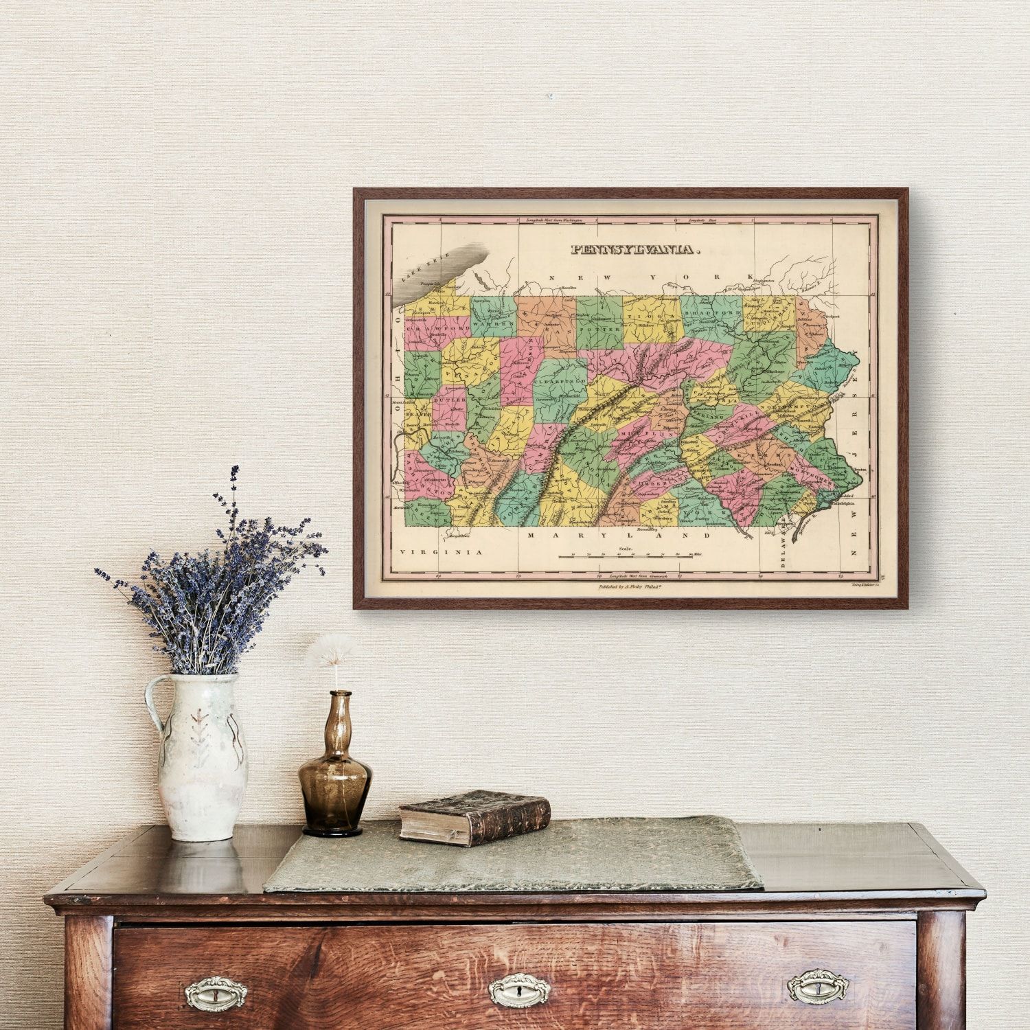 Vintage Map of Pennsylvania 1824