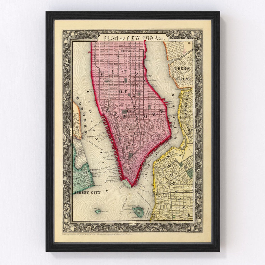 Vintage Map of New York City, New York 1860