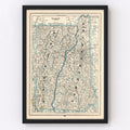 Vintage Map of New Hampshire & Vermont 1893