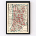 Vintage Map of Indiana 1893