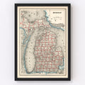 Vintage Map of Michigan 1893